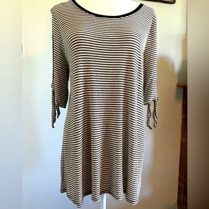 Maurices short split sleeve striped top in black and cream.